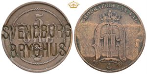 5 öre 1888 - countermarked Svendborg Bryghus.