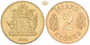 2 Krónur 1966, thick planchet