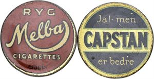 Postskillemønter, 10 øre Capstan; 25 øre Melba. (2)