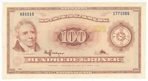 100 kroner 1965 A8, nr. 1771086, Hoffmeyer / Riim