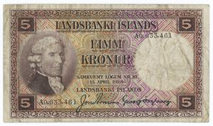 5 Krónur 1935, no. A0 633461