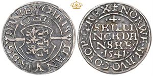 4 Skilling 1541 - særdeles sjælden etårstalstype.