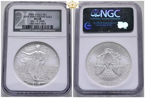 Dollar 2003, 'Silver Eagle', 20th anniversary collection - NGC MS 68