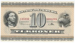 10 kroner 1958 E8, nr. 6086086, Sunesen / Riim