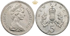 5 Pence 1975 - error coin, thin planchet