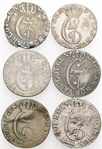 Samling 2 skilling, alle forskellige. (6)