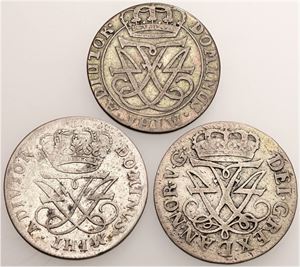 12 skilling 1711, 1718 samt 1721. (3)