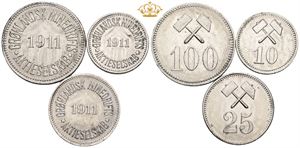 Komplet sæt, 10-, 25-, 100 øre 1911. (3)