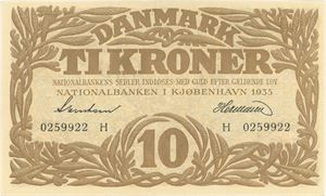10 kroner 1935 H, nr. 0259922
