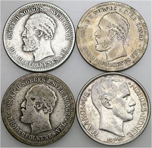 1 krone 1877, 1892, 1900, 1916. (4)