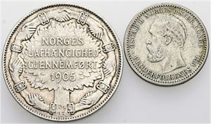 50 øre 1901; 2 kroner 1907. (2)