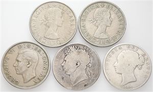 Halfcrown 1821, 1882, 1948, 1956, 1967. (5)