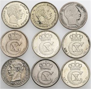 10 øre 1884, 1903, 1904, 1907, 1917, 1918, 1919, 1920, 1921. (9)