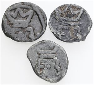 Kas u. år, 3 stk.; Delmenhorst kors, Gotisk løve m. 9 hjerter, Elefant. (3)