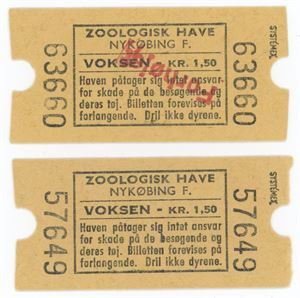 Nykøbing Falster, Zoologisk Have, 2 forsk. ældre billetter