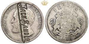 1 krona 1875 - countermarked Jack Sander.