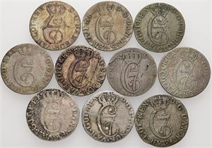 Samling 2 skilling, alle forskellige. (10)