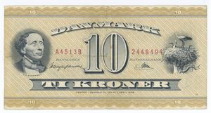 10 kroner 1951 A4, nr. 2449494, Haugen Johansen / Riim