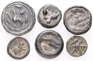 Cast tokens, 17th-19th centuries. (6)