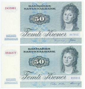 50 kroner 1978 A4, 50 kroner 1998 D5. (2)
