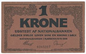 1 krone 1914, nr. 8345317, V. Lange / Bang, Falk