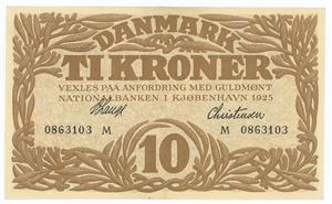 10 kroner 1925 M, nr. 0863103