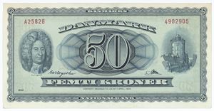 50 kroner 1958 A2, nr. 4902905, Hertogsohn / Riim
