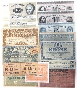 Samling pengesedler og rationeringsmærker. (18)