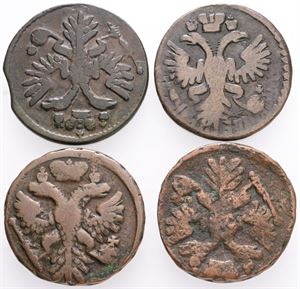Denga (1/2 Kopeck) 1734, 1735, 1740, 1741. (4)