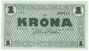 1 króna 1941, nr. 000012