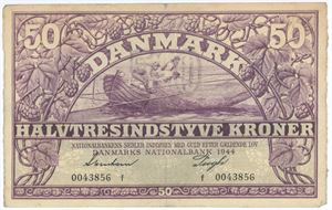 50 kroner 1944 f, nr. 0043856, Svendsen / Pugh