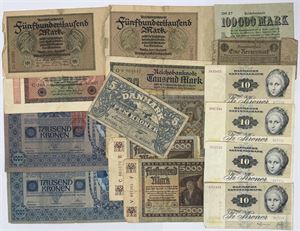 Collection banknotes, incl. Germany, Austria, Denmark. (16)