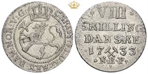 8 skilling 1733 - mærket AD