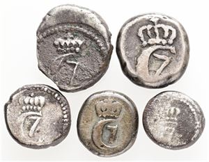 Samling 1- og 2 royaliner, i alt 5 stk. (5)