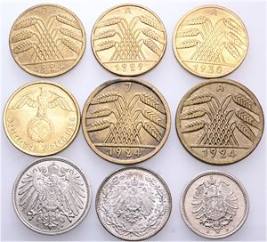 Collection, Pfennig and Reichspfennig. (9)