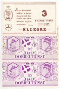 3 Mark 1973, 0.5 Dobbeltdisse 1973 (2) forskellige. (3)