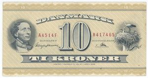 10 kroner 1951 A4, nr. 8417465, Haugen Johansen / Riim