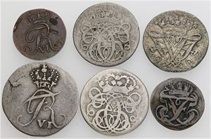 Samling skillingsmønter. (6)