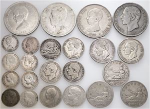 Collection, 1/2-, 1-, 2- and 5 Pesetas, in total 23 pcs. (23)