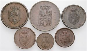 Rigsbanktegn for 2-16 skilling 1813-1815. (6)