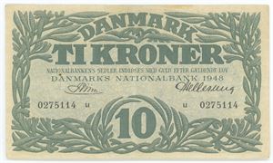 10 kroner 1948 u, nr. 0275114
