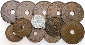 Samling inkl. J. F. Kjølbro, 10 øre. (12)