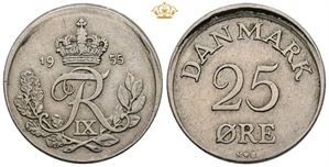 25 øre 1955 - fejlmønt, fejlcentreret