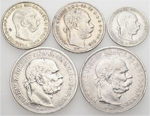 5 Korona 1900, 1908, and three others. (5)
