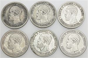 50 øre 1877, 1887, 1889, 1891, 1893, 1895. (6)