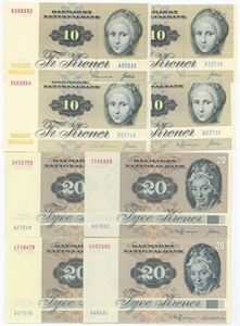 Samling, 10- og 20 kroner. (8)