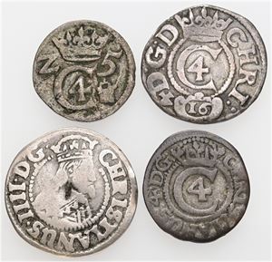 Søsling lybsk 1625, 1641, samt 3 skilling lybsk 1624, 1641. (4)