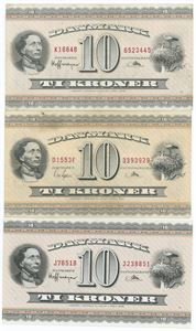 10 kroner 1955, 1965, 1966. (3)