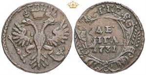 Denga (1/2 Kopek) 1731, struck on an earlier coin.