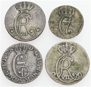 Skilling 1779, samt 2 skilling 1784, 1800, 1803. (4)